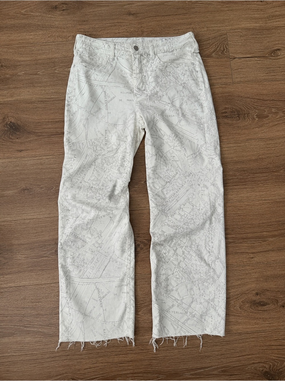 Pilcro White Ankle Crop Jeans with Subtle Map Print
